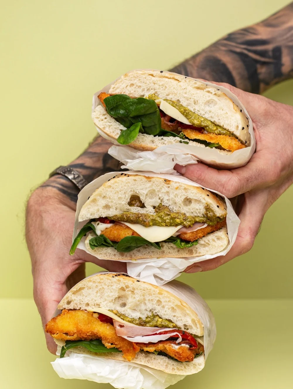 A handful of freshly filled bagels at No.5 Cafe