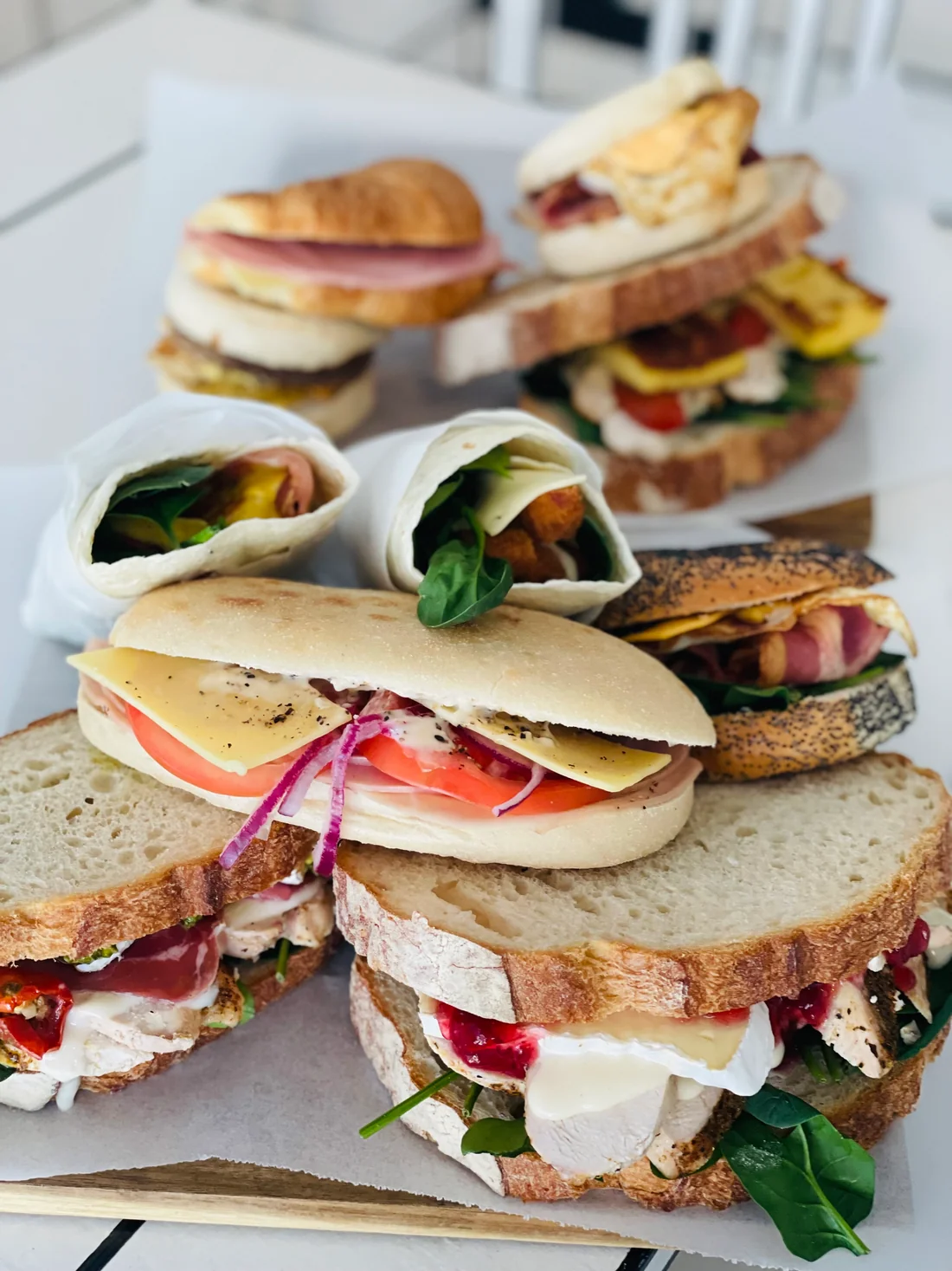 A No.5 Cafe platter filled with sandwiches, wraps, bagels and pastries